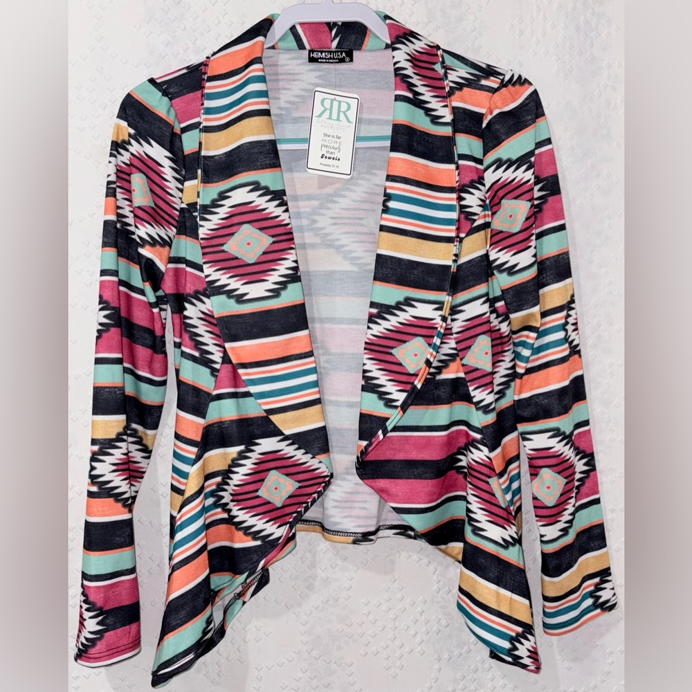 HEMISH USA Aztec Print Draped Cardigan Blazer Boho Western NWT Small Flaw